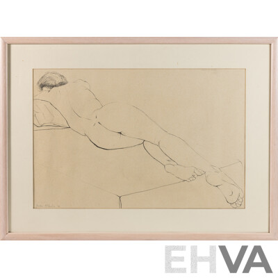 Barbara McConchie, (20th Century, Australian), Reclining Nude Sleeping (1992), Original Pencil Sketch, 53 x 72 cm (frame)