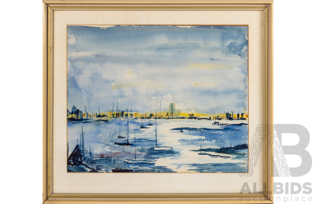 M. Barnes, (20th Century), Boats by Morning Light, Wonderful Original Vintage Watercolour, 46 x 53 cm (frame)