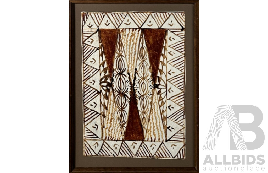Lovely Collection of Four Vintage Tapa Cloths - One Loose Pua Samoa Siapo & Three Framed Polynesian Mats, Natural Dyes on Handmade Bark Cloth, 55 x 38.5 cm (frames) (4)