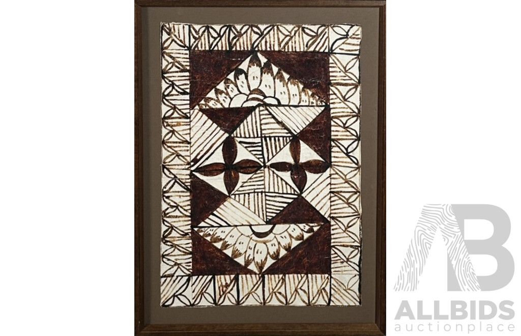 Lovely Collection of Four Vintage Tapa Cloths - One Loose Pua Samoa Siapo & Three Framed Polynesian Mats, Natural Dyes on Handmade Bark Cloth, 55 x 38.5 cm (frames) (4)