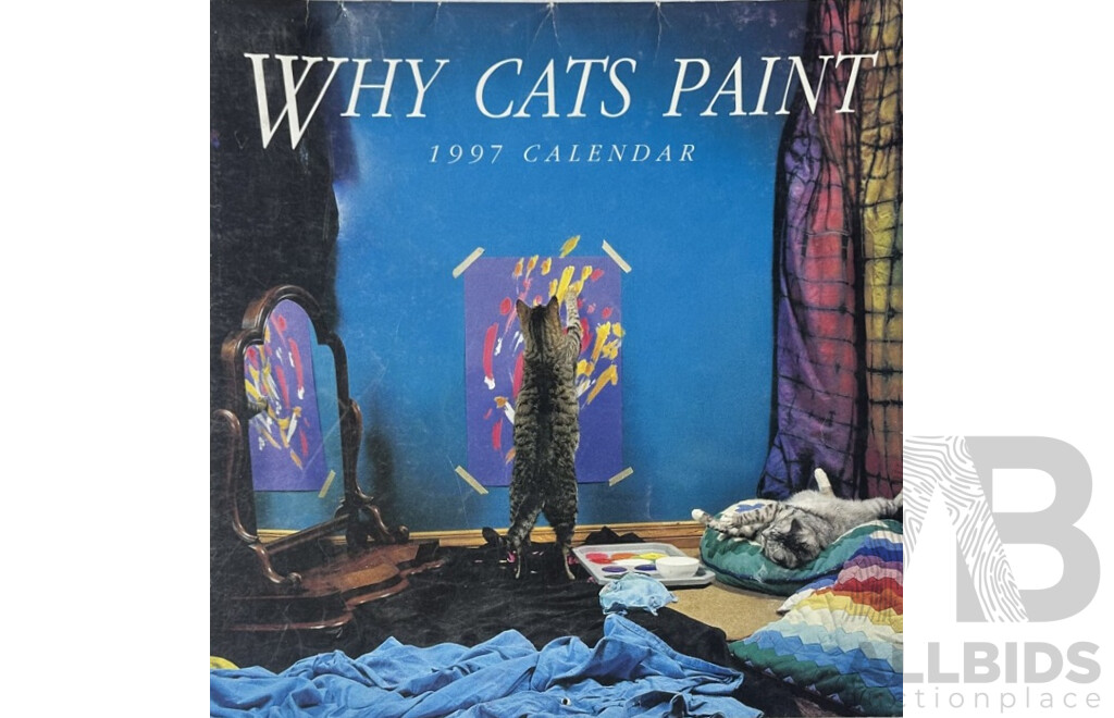 Burton Silver & Heather Busch (20th Century, New Zealanders), 'Why Cats Paint' - Unused Address Book & 1997 Calendar, Alongside Book 'Dancing with Cats' - 24.5 x 24.5 cm (book) (3)