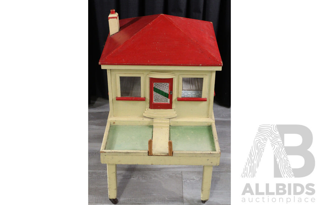 Bespoke Timber Dolls House on Castors with Furniture, Clothing and Doll