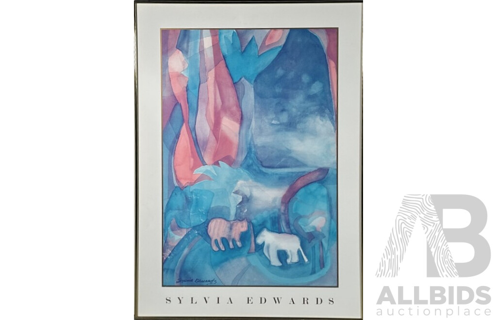 Sylvia Edwards, (20th Century, American, 1937-2018), Abstract - Animal in Jungle, Quality Colour Poster Print of Original Watercolour, 100 x 70 cm (frame)
