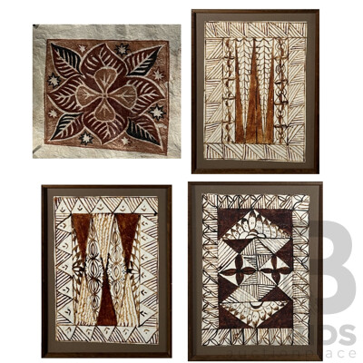 Lovely Collection of Four Vintage Tapa Cloths - One Loose Pua Samoa Siapo & Three Framed Polynesian Mats, Natural Dyes on Handmade Bark Cloth, 55 x 38.5 cm (frames) (4)