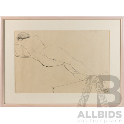 Barbara McConchie, (20th Century, Australian), Reclining Nude Sleeping (1992), Original Pencil Sketch, 53 x 72 cm (frame)