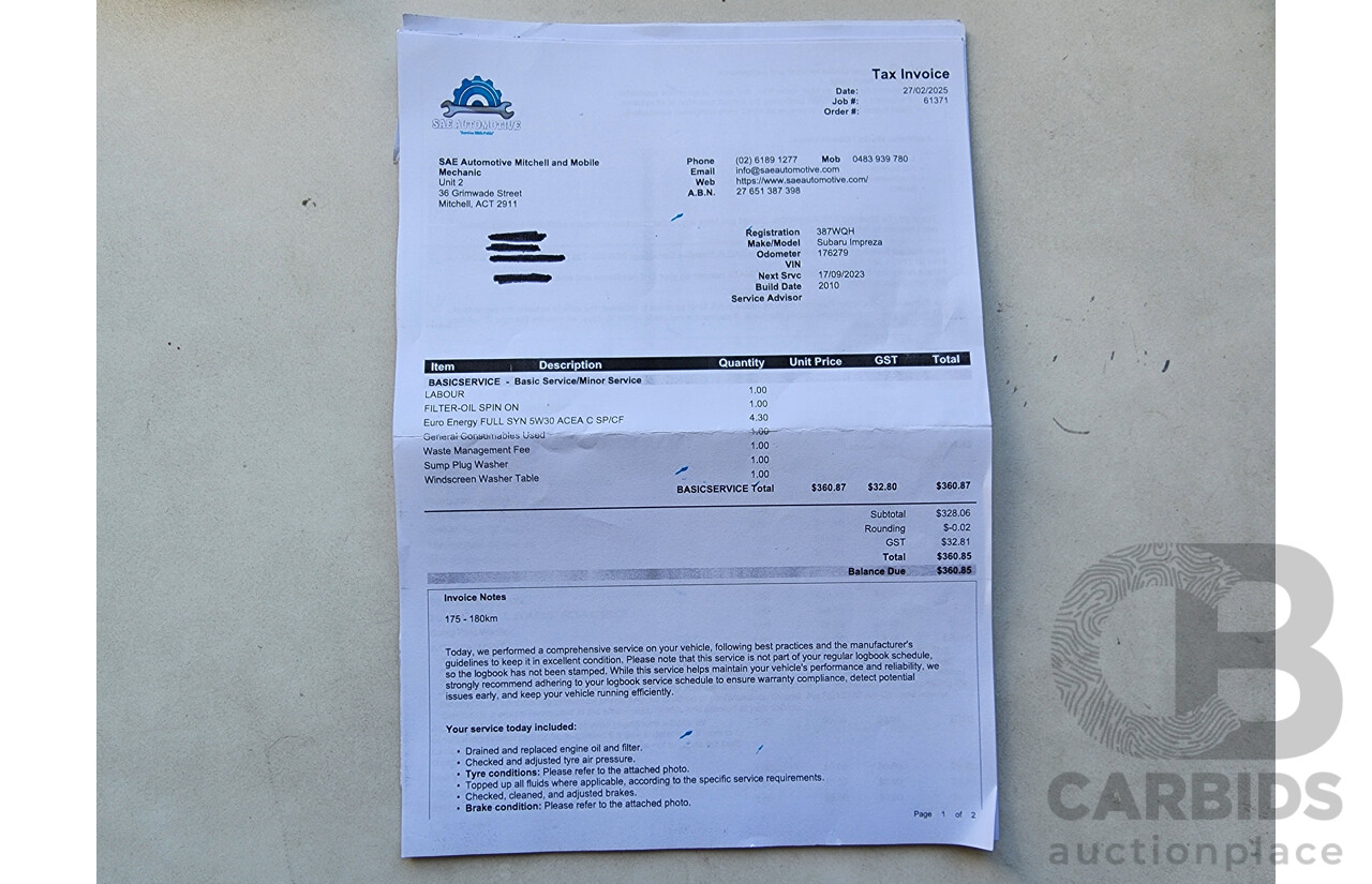 6/2010 Subaru Impreza R (awd) MY10 5d Hatchback White 2.0L
