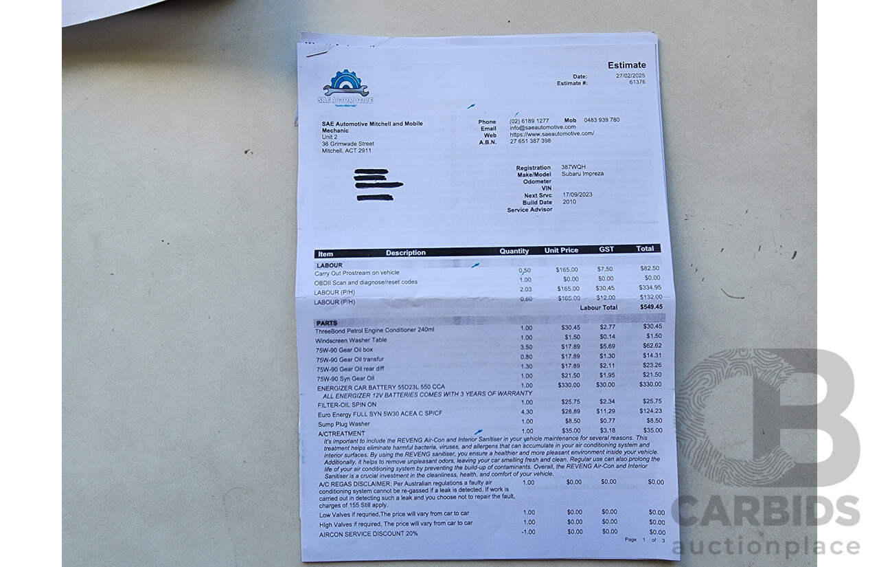 6/2010 Subaru Impreza R (awd) MY10 5d Hatchback White 2.0L