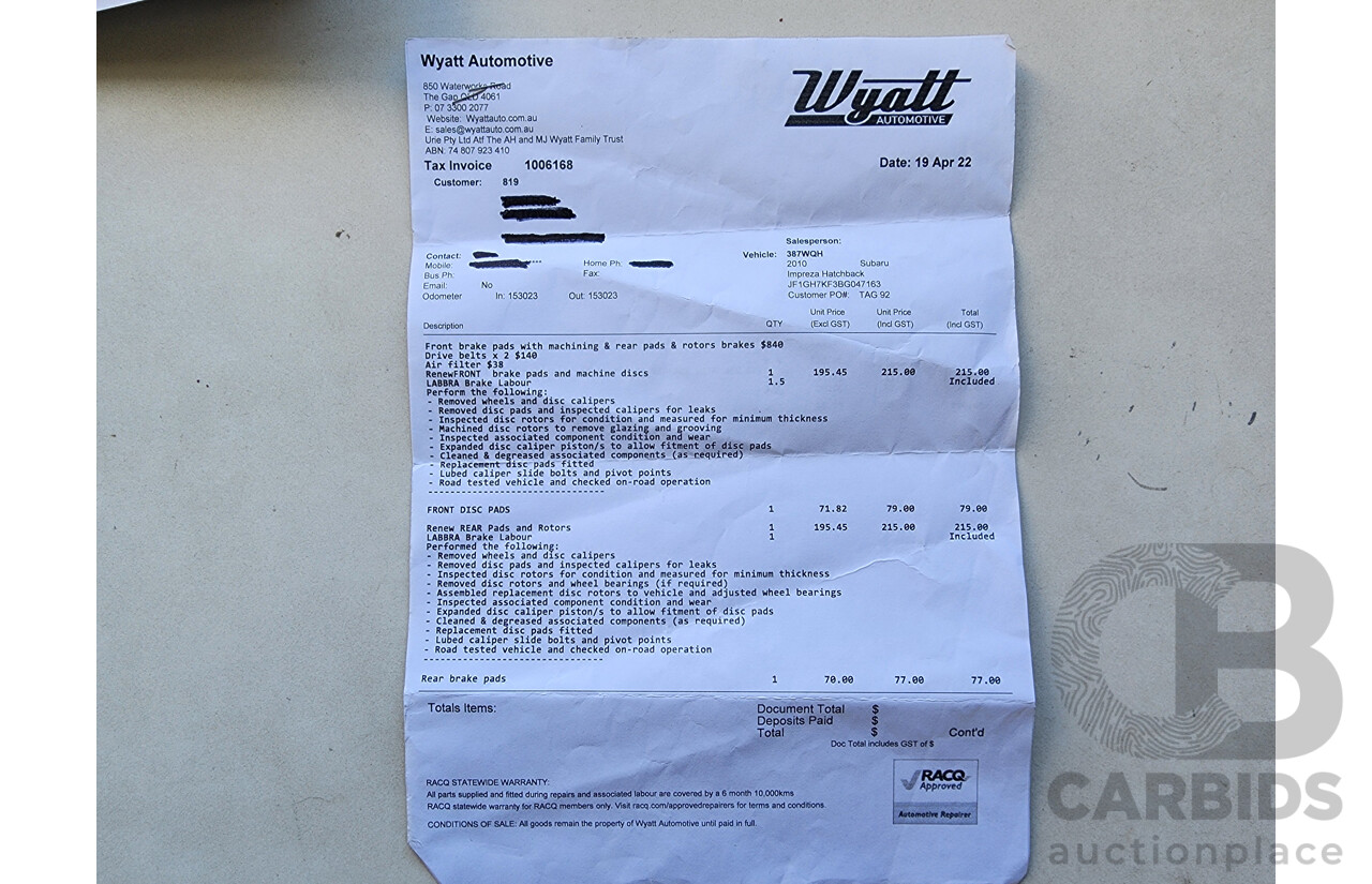 6/2010 Subaru Impreza R (awd) MY10 5d Hatchback White 2.0L