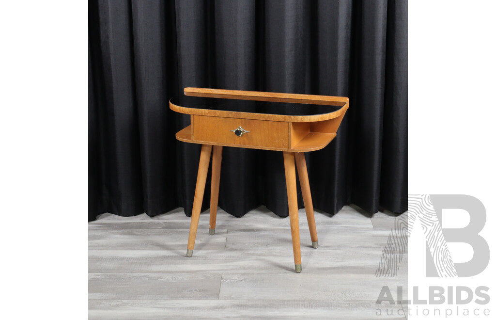 Single Drawer Retro Hall Table with Black Glass Top