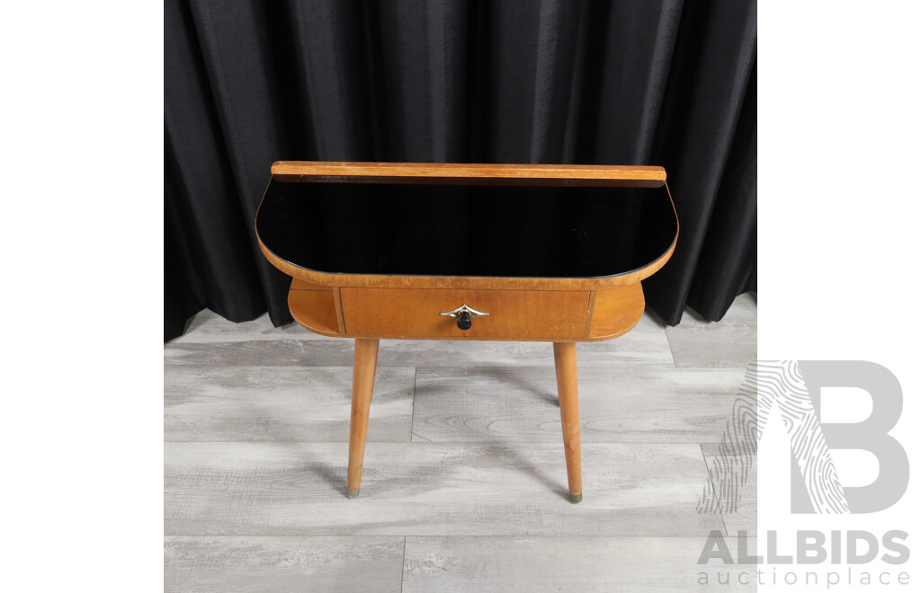 Single Drawer Retro Hall Table with Black Glass Top