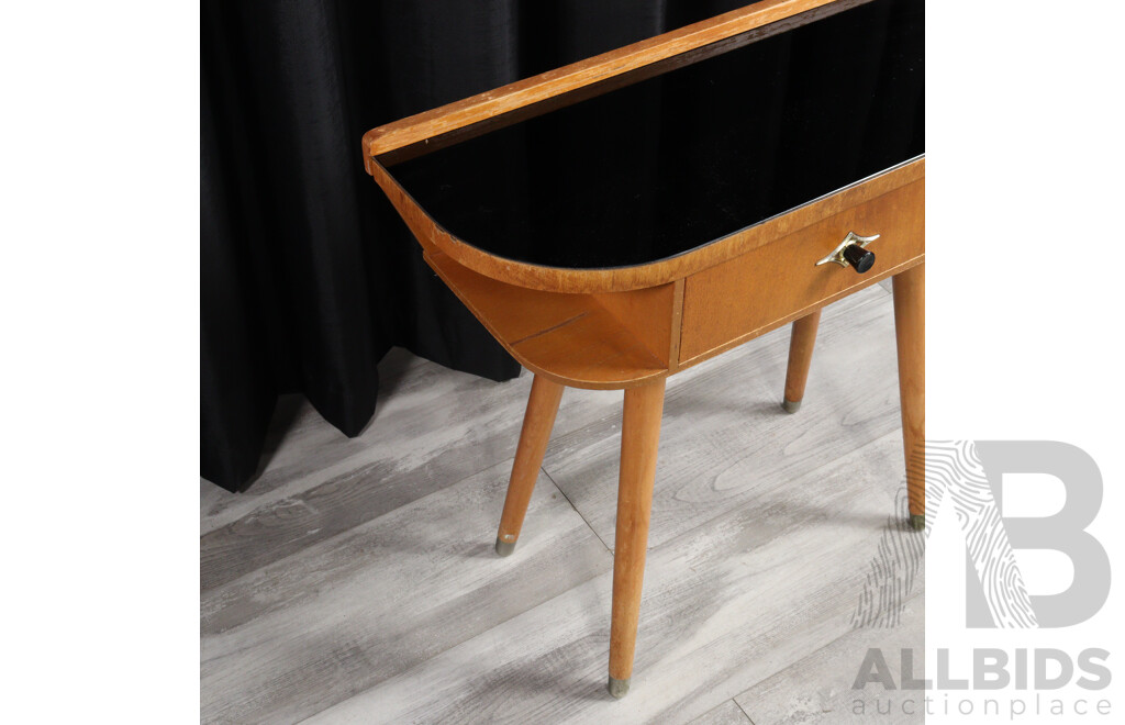 Single Drawer Retro Hall Table with Black Glass Top
