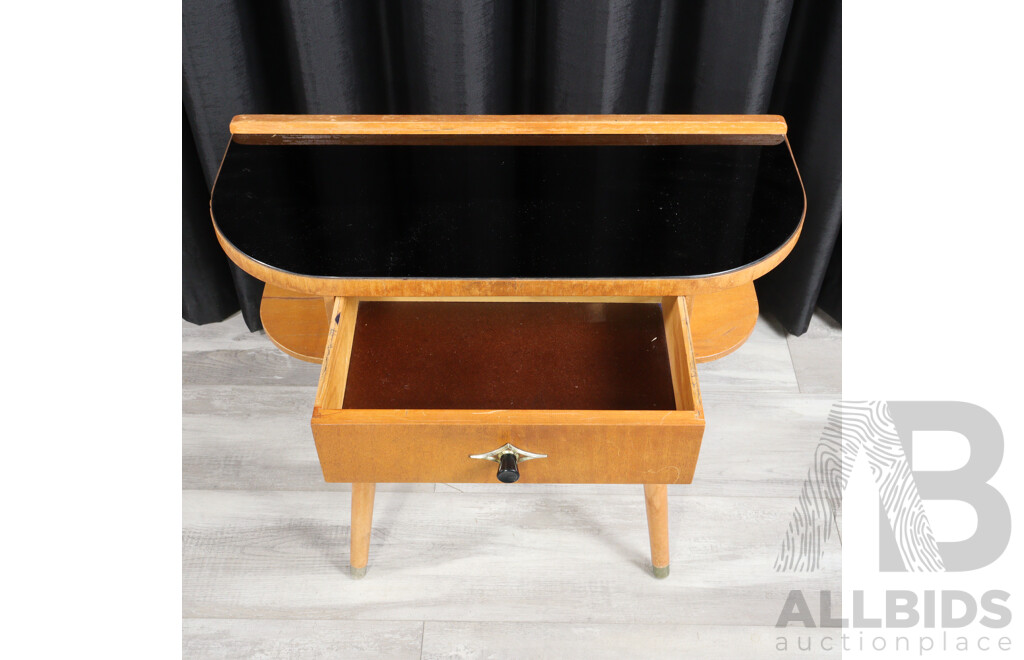 Single Drawer Retro Hall Table with Black Glass Top