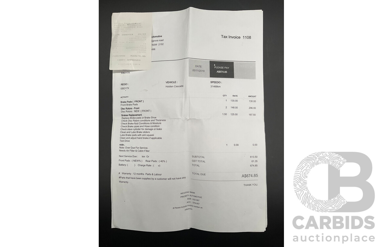 5/2015 Holden Cascada  CJ 2d Convertible Summit White Turbo 1.6L