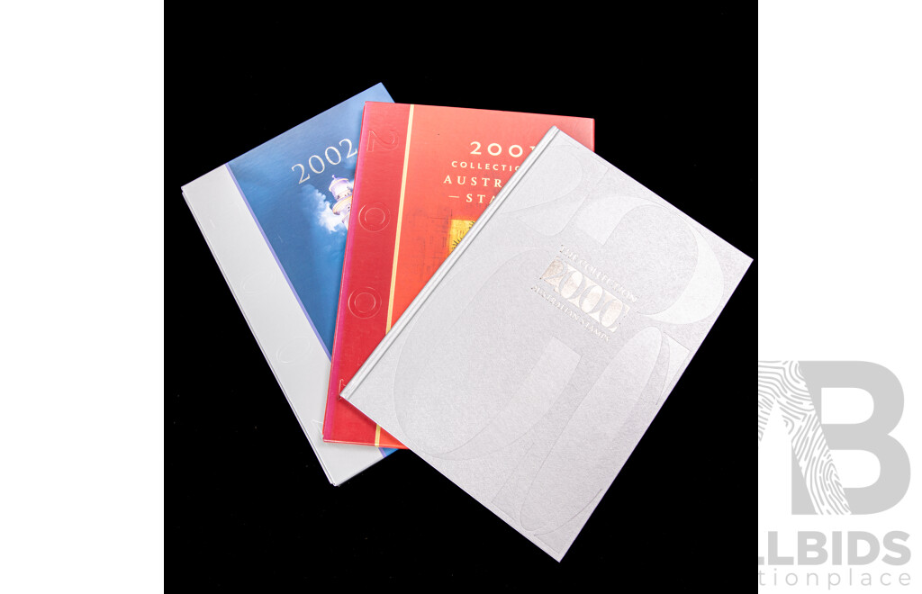 Three Australian Annual Stamp Albums Including 2000, 2001, 2002 - Face Value $175