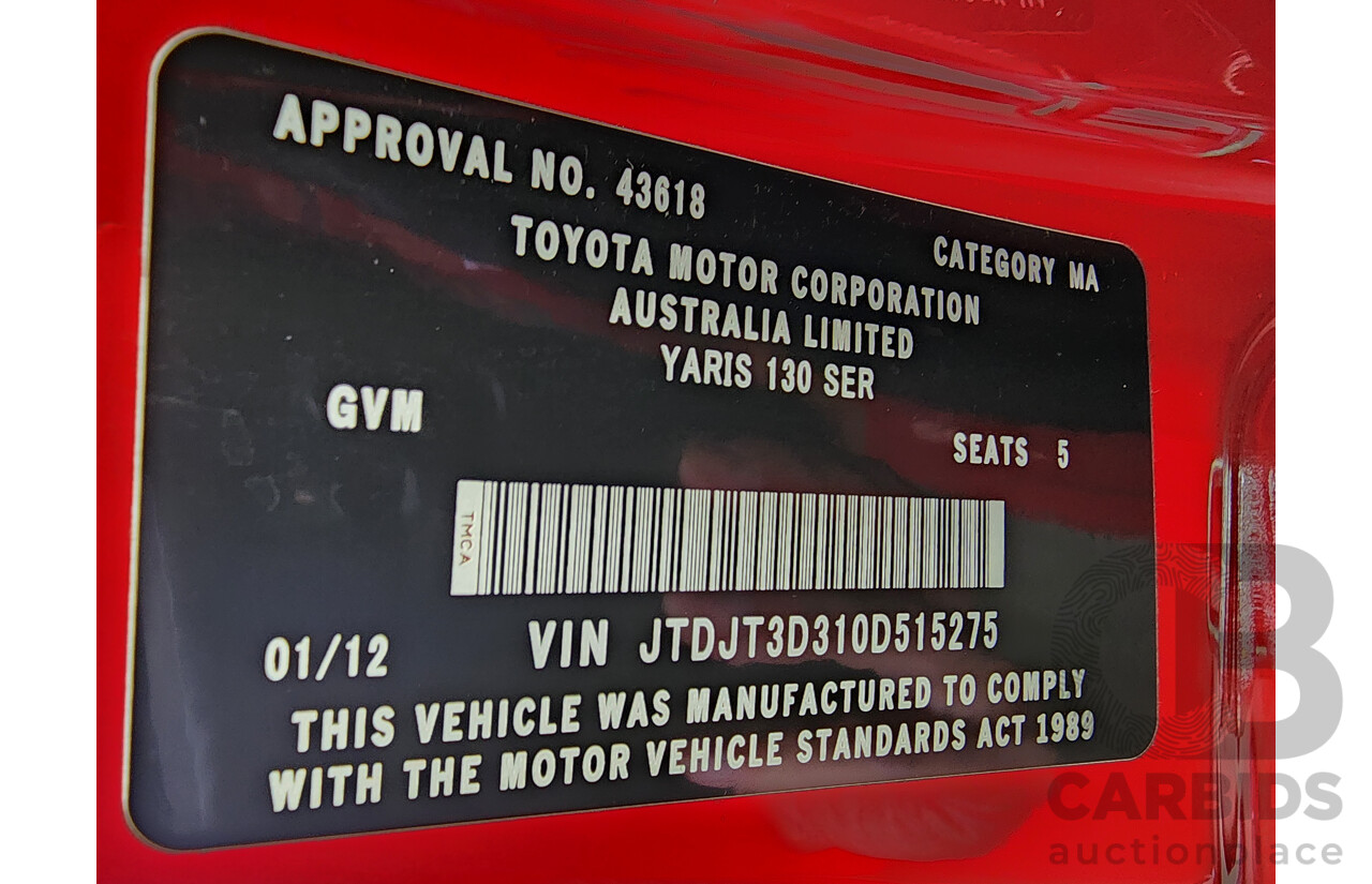 1/2012 Toyota Yaris ZR NCP131R 3d Hatchback Red 1.5L
