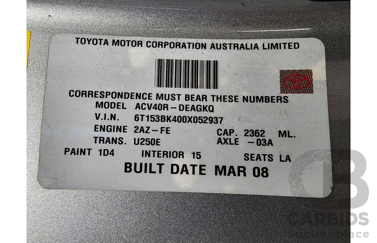 3/2008 Toyota Camry Grande ACV40R 4d Sedan Silver 2.4L