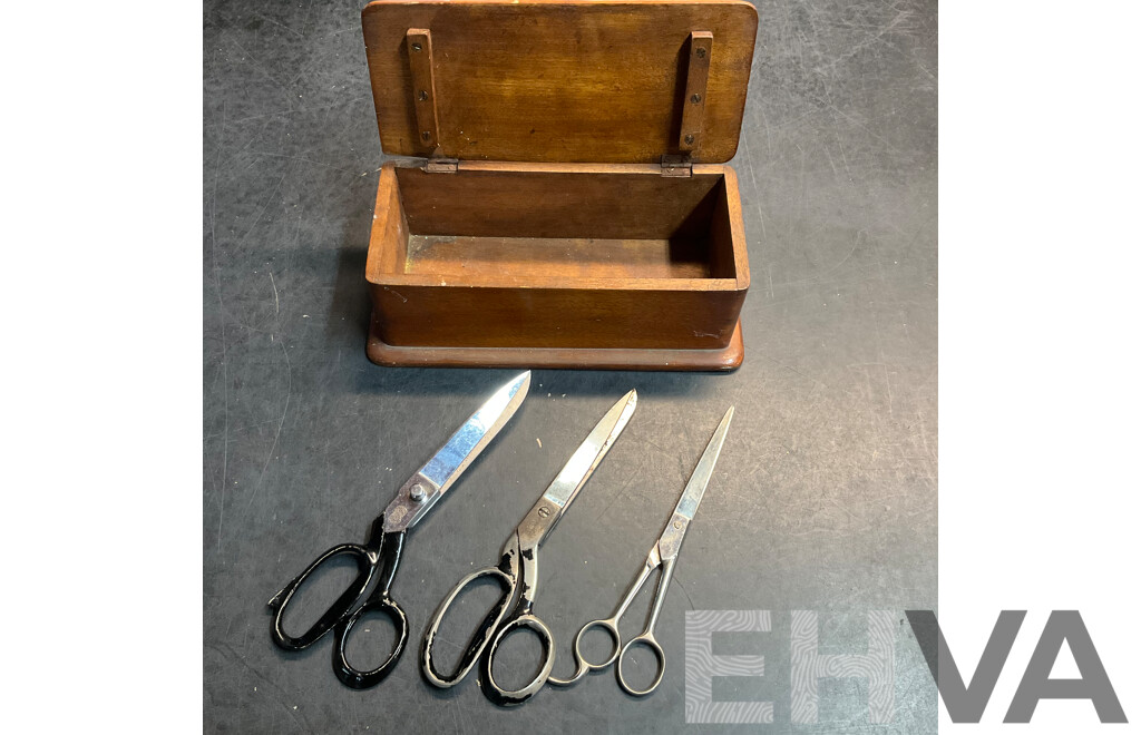 Vintage Sewing Scissors Included Singer Sewing Michines & Frank Turton W/ Wooden Box