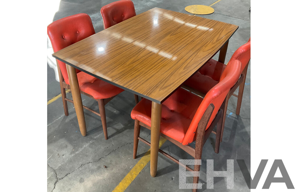 Vintage Dining Set - Wooden Table with Burgess Orange Chairs