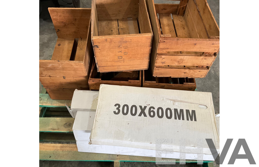 9 X Wooden Crates & 1 Box of 300 X 600 Mm White Tiles & 4 Boxes Porcelain Stoneware