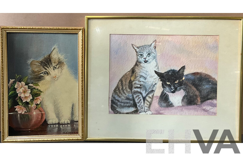 2 X Framed Cat Art Painting