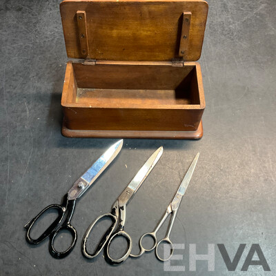 Vintage Sewing Scissors Included Singer Sewing Michines & Frank Turton W/ Wooden Box