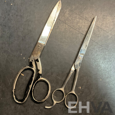 Vintage Sewing Scissors Included Singer Sewing Michines & Frank Turton W/ Wooden Box