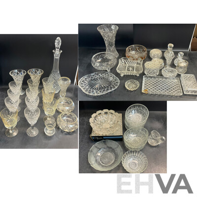 Large Vintage Collection of Various Crystalware and Glassware Included Julia, Bohem Hand Lead Cut Crystal