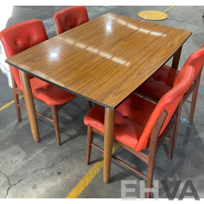 Vintage Dining Set - Wooden Table with Burgess Orange Chairs