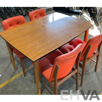 Vintage Dining Set - Wooden Table with Burgess Orange Chairs
