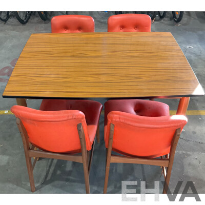 Vintage Dining Set - Wooden Table with Burgess Orange Chairs