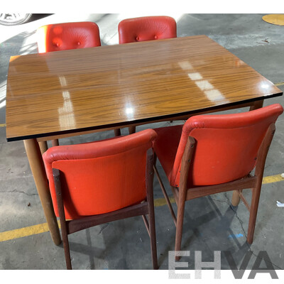 Vintage Dining Set - Wooden Table with Burgess Orange Chairs