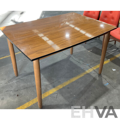 Vintage Dining Set - Wooden Table with Burgess Orange Chairs