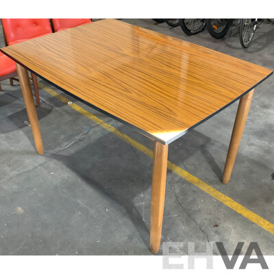 Vintage Dining Set - Wooden Table with Burgess Orange Chairs