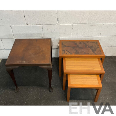 Vintage Square Carved Side Table &  Wood Grain Nesting Tables