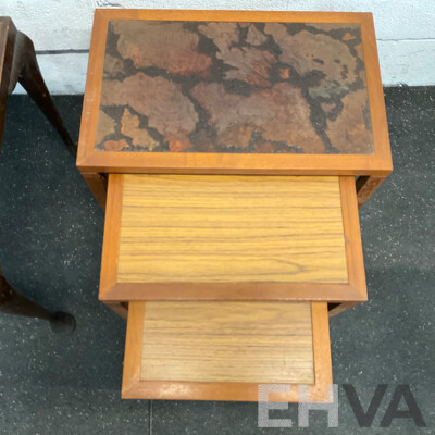 Vintage Square Carved Side Table &  Wood Grain Nesting Tables