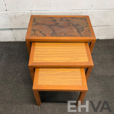 Vintage Square Carved Side Table &  Wood Grain Nesting Tables