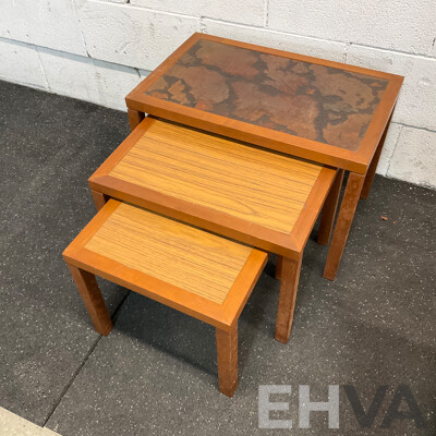 Vintage Square Carved Side Table &  Wood Grain Nesting Tables
