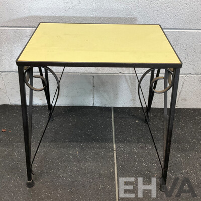 Vintage Yellow Tile Top Metal-Leg Table & Blue with White Damier Table