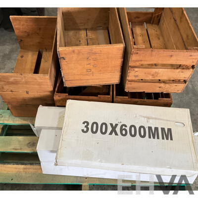 9 X Wooden Crates & 1 Box of 300 X 600 Mm White Tiles & 4 Boxes Porcelain Stoneware