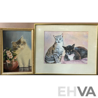 2 X Framed Cat Art Painting
