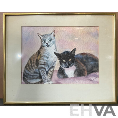 2 X Framed Cat Art Painting