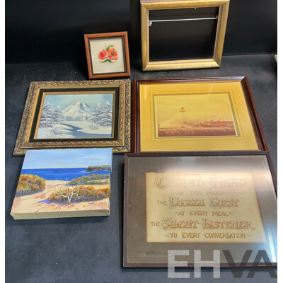 Framed 'Christ is the Head' Poem/ White Snow Painting /Sea Cliff Painting and More