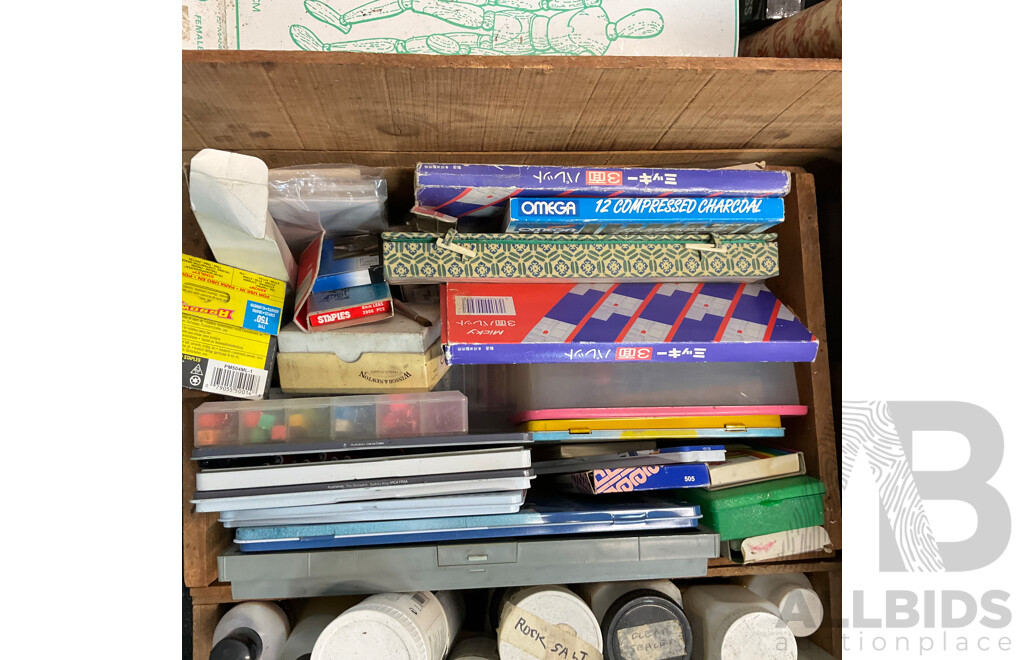 Pallet of Acrylic Paint, Pens, Brushes, Tools, Accessories, and Paper