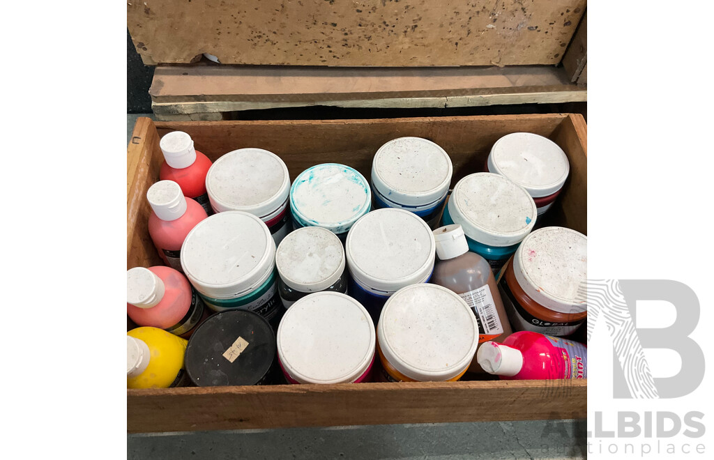 Pallet of Acrylic Paint, Pens, Brushes, Tools, Accessories, and Paper