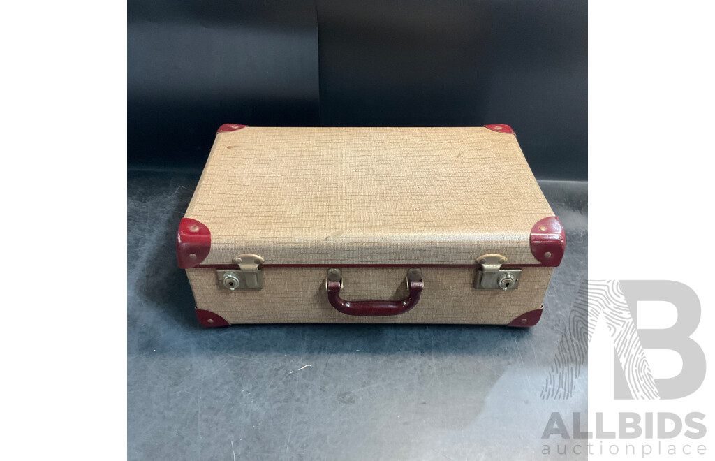 Vintage Suitcase, Picnic Basket, and Collection of Shells