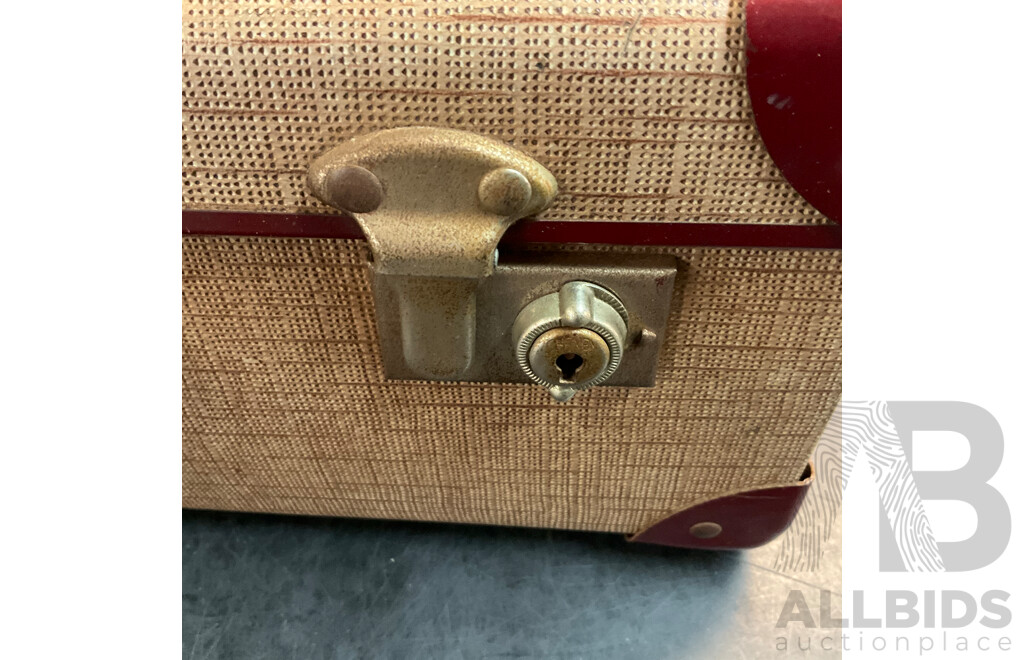 Vintage Suitcase, Picnic Basket, and Collection of Shells