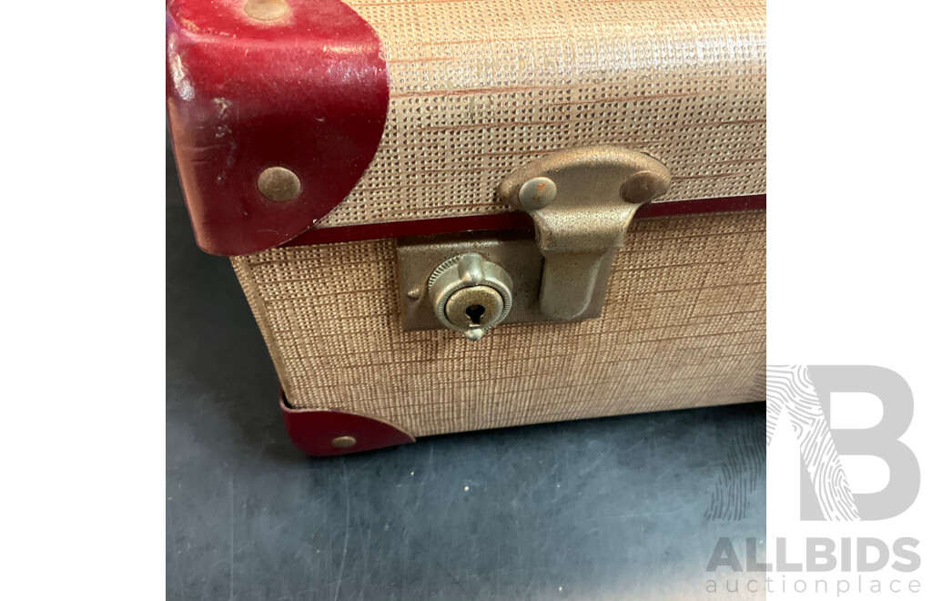 Vintage Suitcase, Picnic Basket, and Collection of Shells