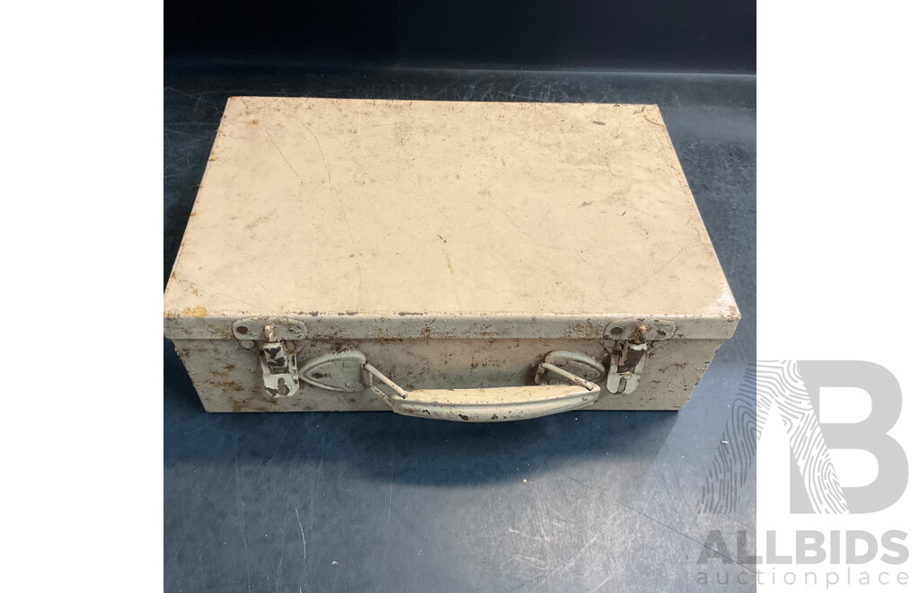 Vintage Suitcase, Picnic Basket, and Collection of Shells