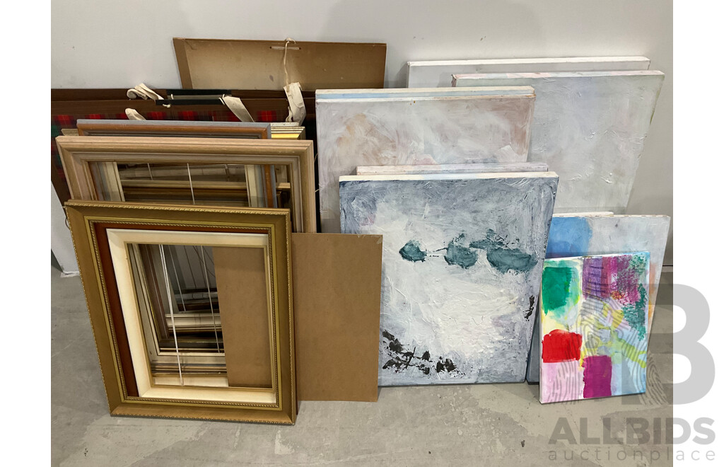 Assorted Empty Frames, Used Canavas, Boards and Papers