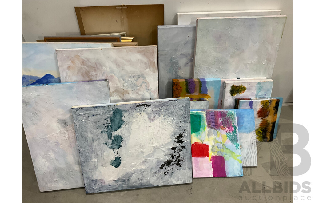 Assorted Empty Frames, Used Canavas, Boards and Papers